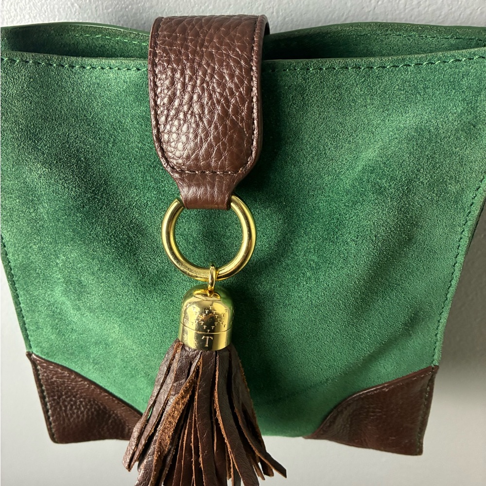 Talbots Green Suede Bag with Brown Leather Accents